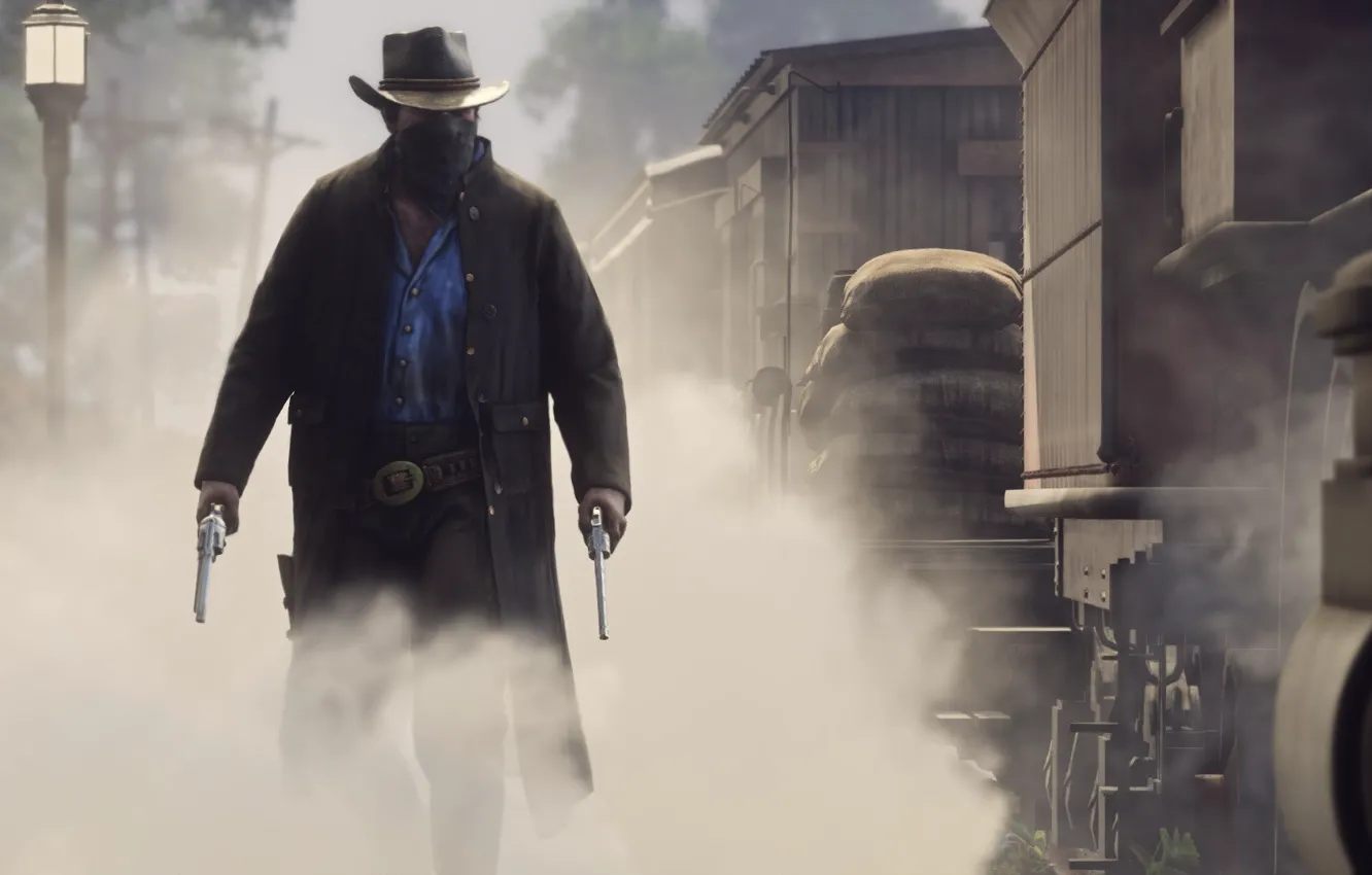 Photo wallpaper weapons, smoke, cowboy, revolvers, Red Dead Redemption 2, Red Dead