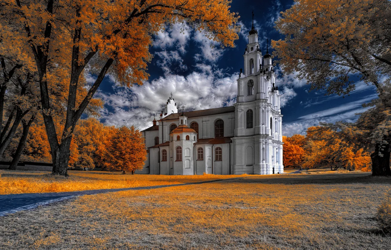 Photo wallpaper trees, Cathedral, temple, Belarus, Saint Sophia Cathedral, Polotsk