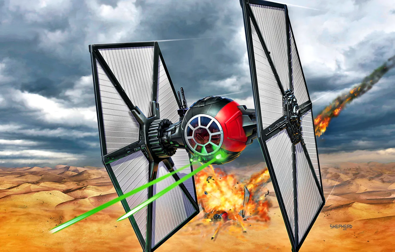 Photo wallpaper Star wars, TIE Fighter, space fighter, ion engines, SID-fighter, working on paired