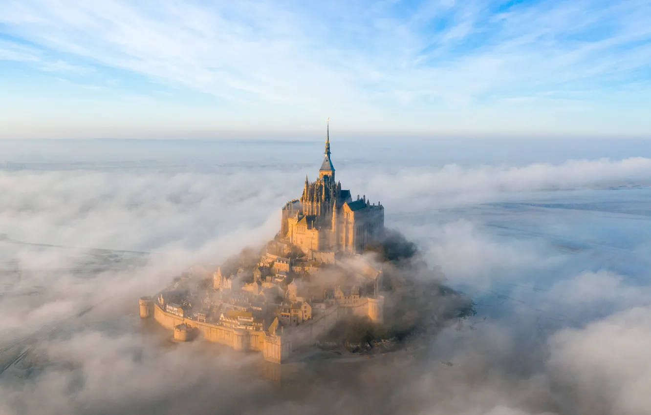 Photo wallpaper Europe, normandie, Gothic architecture, Abbey and bay of Mont Saint-Michel