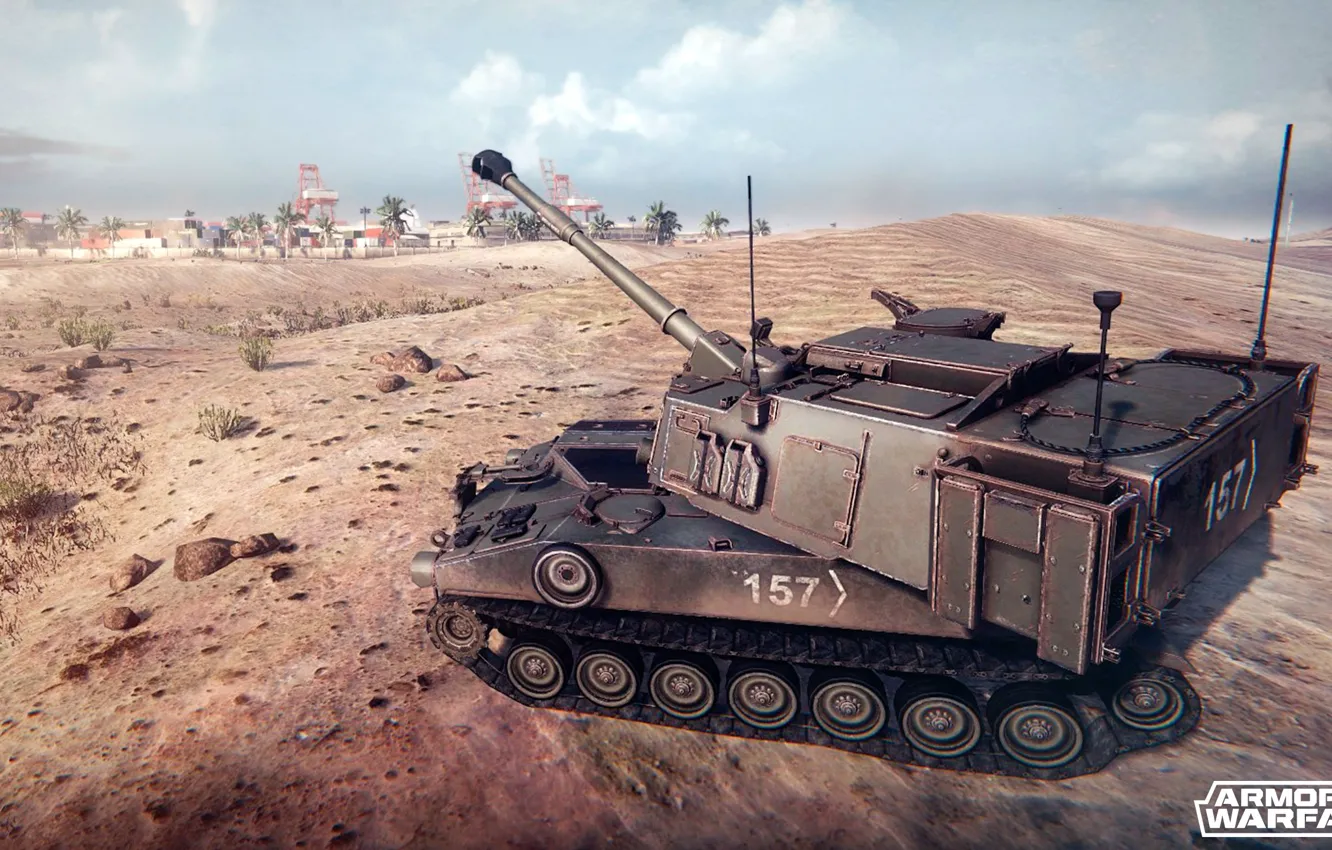 Photo wallpaper desert, installation, self-propelled, paladin, M109A6, Armored Warfare, artillery