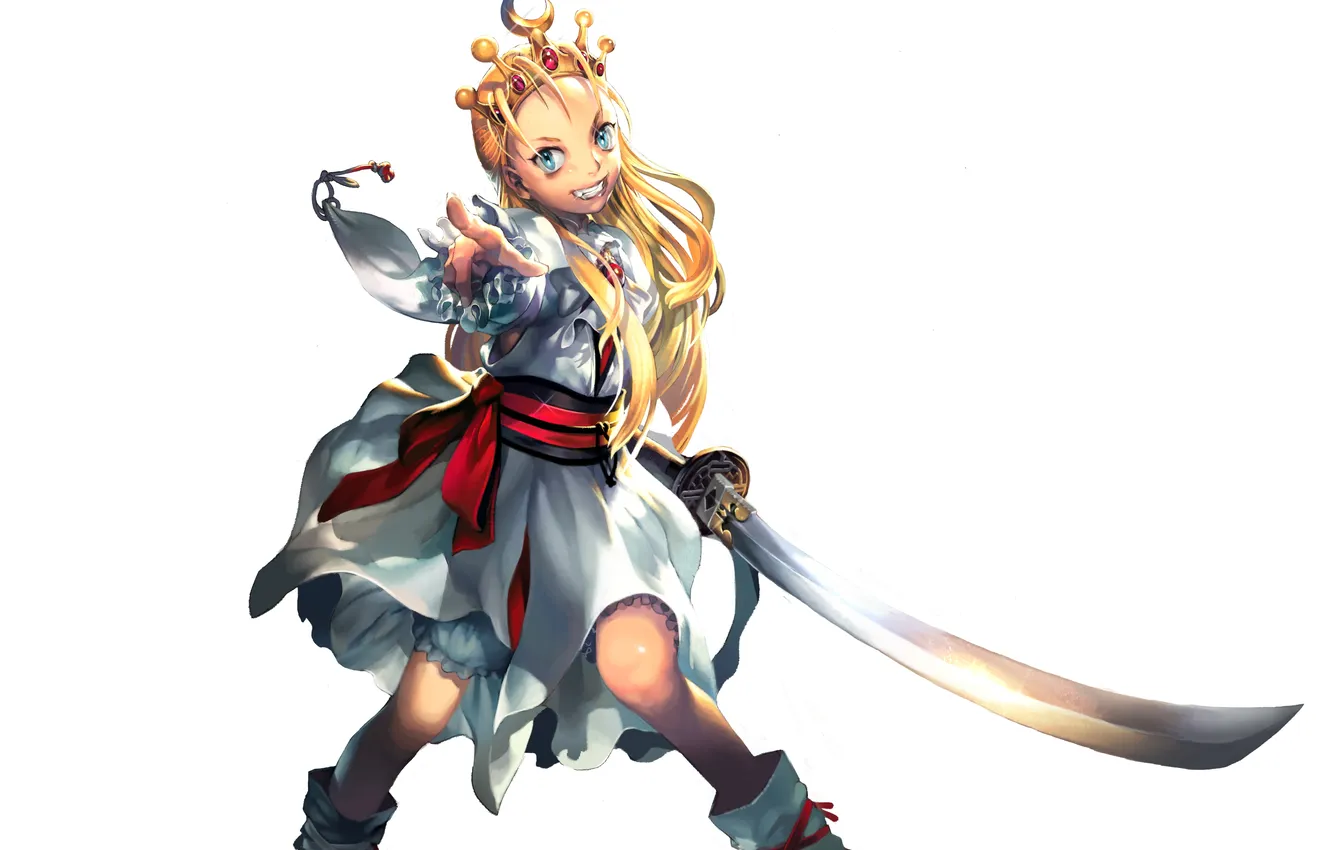 Photo wallpaper girl, weapons, background, gesture, Aion, grin, art, juno jeong