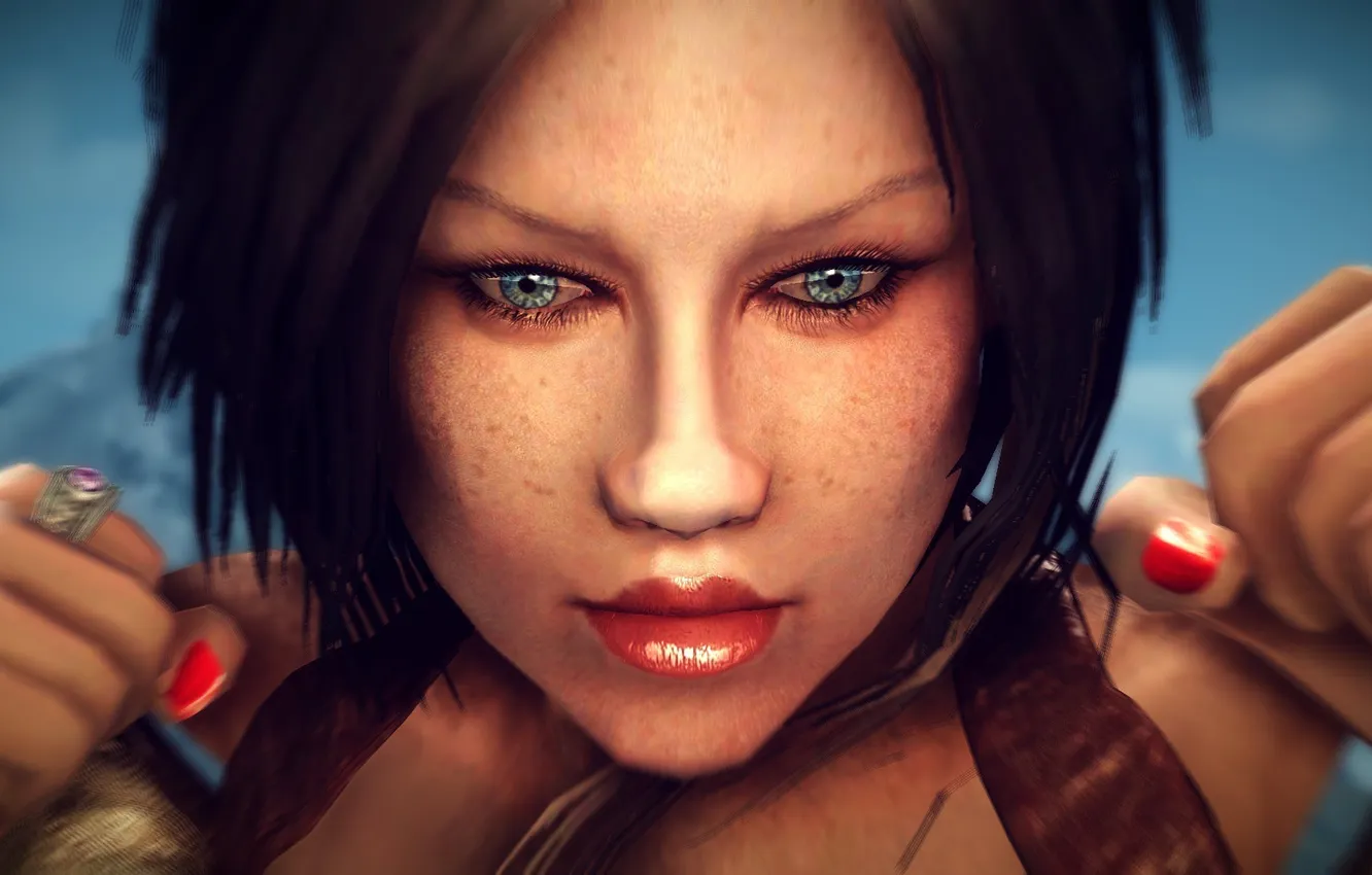 Photo wallpaper eyes, girl, the game, red, beautiful, The Elder Scrolls V Skyrim, red nails