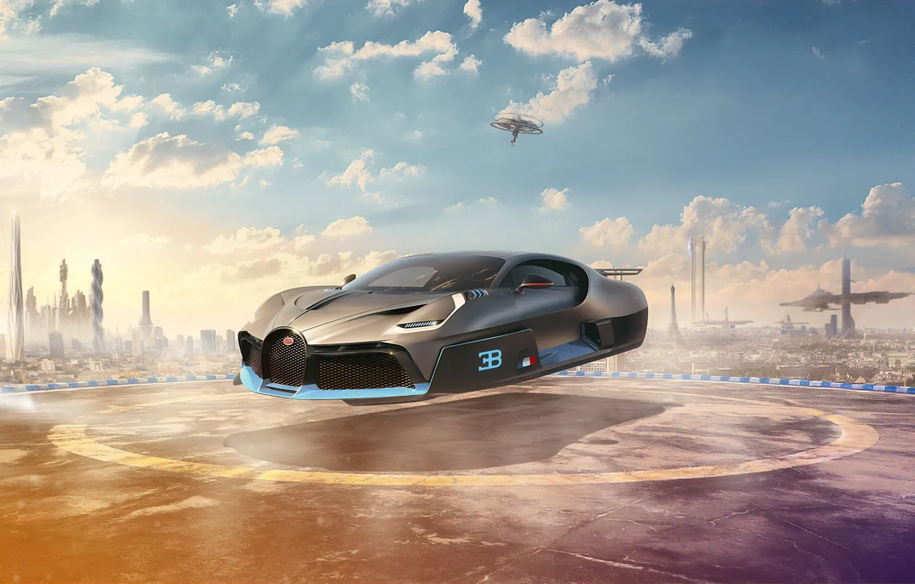 Photo wallpaper clouds, Future, Bugatti, Bugatti, future, Bugatti 2050