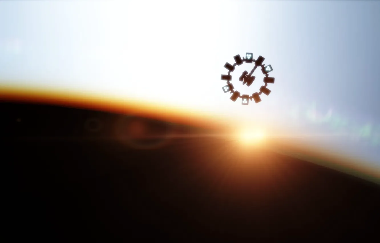 Photo wallpaper the sky, stars, planet, station, star, sky, station, planet