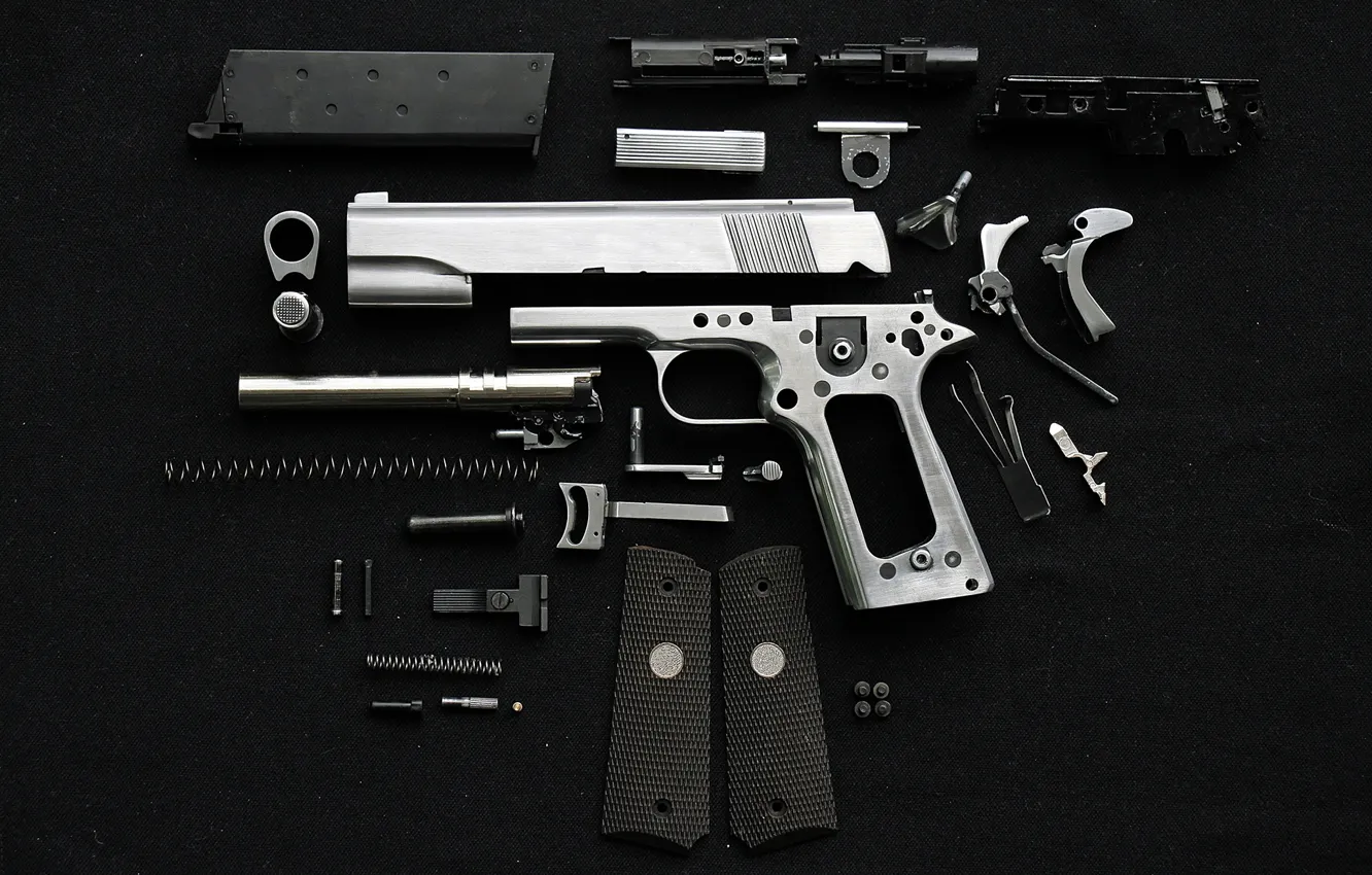 Photo wallpaper gun, background, details, spare parts, disassembled