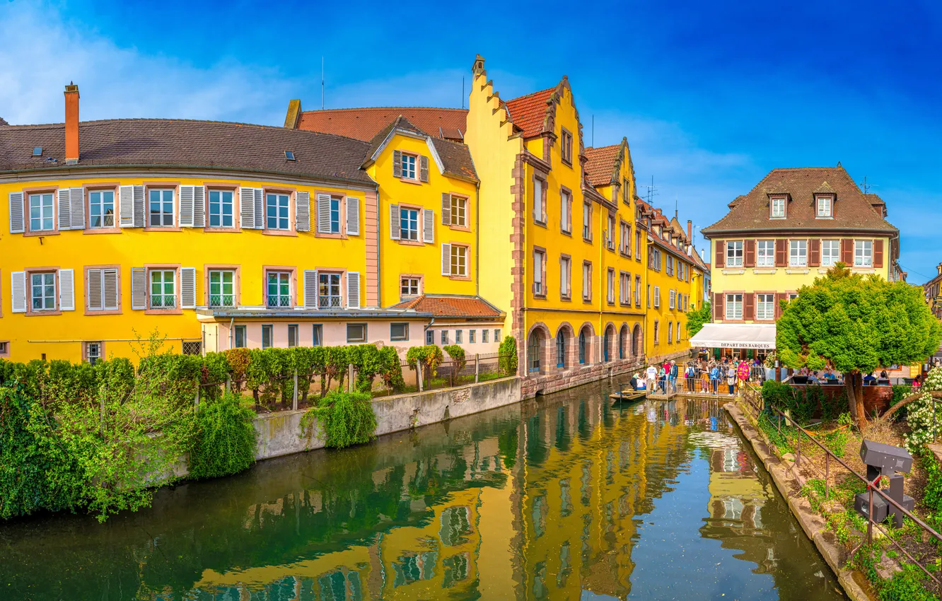 Photo wallpaper reflection, France, home, water channel, Colmar