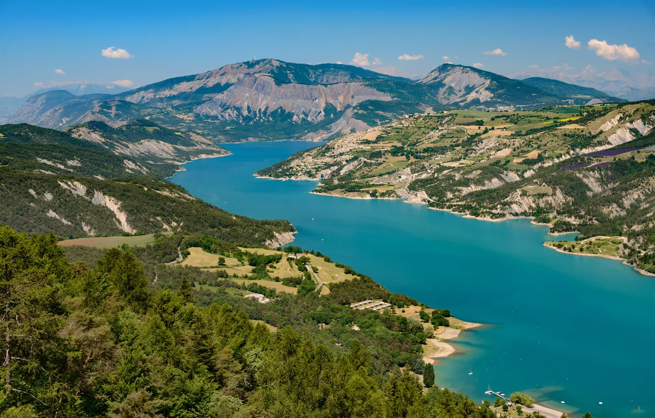 Photo wallpaper mountains, France, reservoir, Serre-Poncon