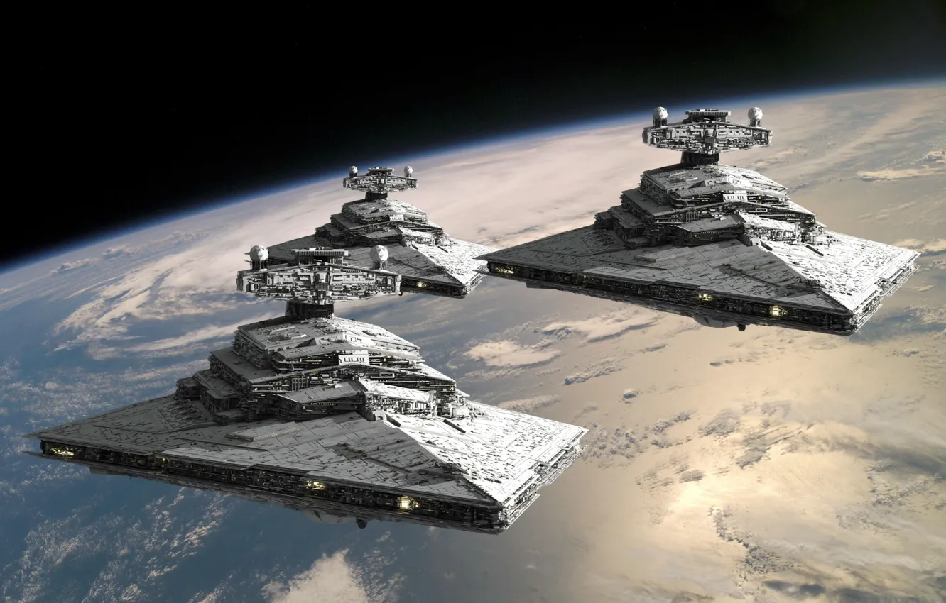 Photo wallpaper space, planet, orbit, cruiser