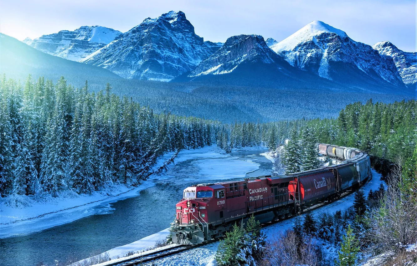 Photo wallpaper Winter, Mountains, River, Banff National Park, Tovarna