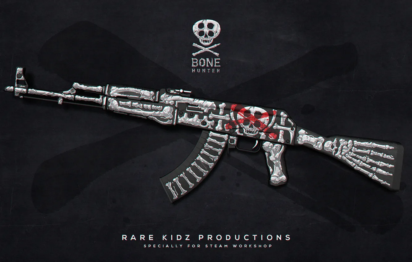 Photo wallpaper skull, bones, AK-47, paint, cs go, Workshop, custom paint job, BONE HUNTER