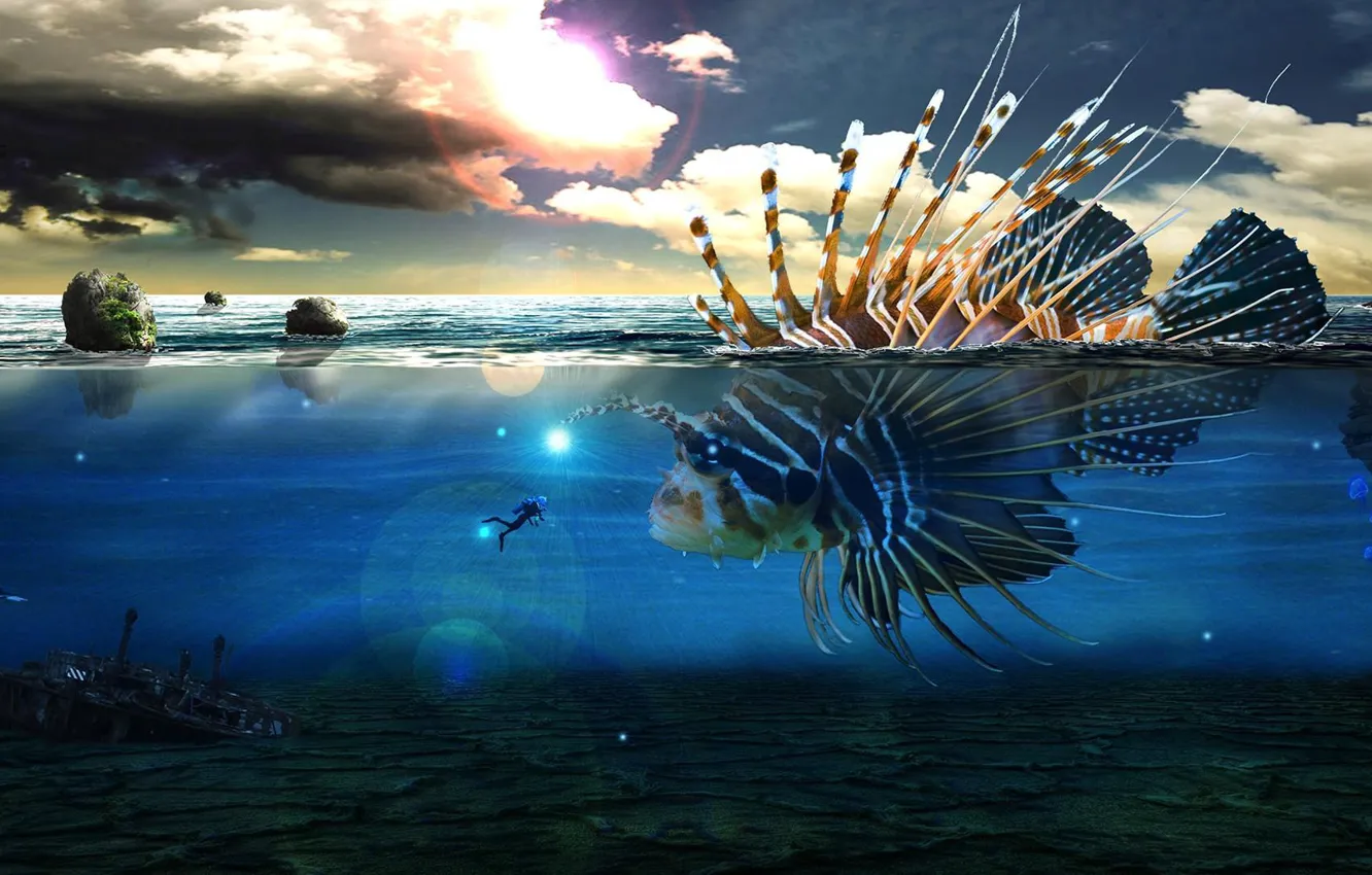 Photo wallpaper sea, summer, clouds, the evening, the diver, summer, sea, clouds