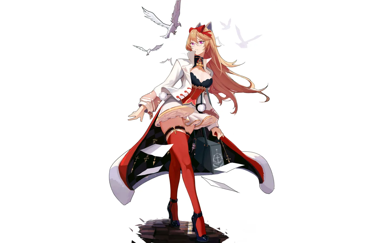 Photo wallpaper girl, sexy, cleavage, thighhighs, long hair, boobs, anime, beautiful