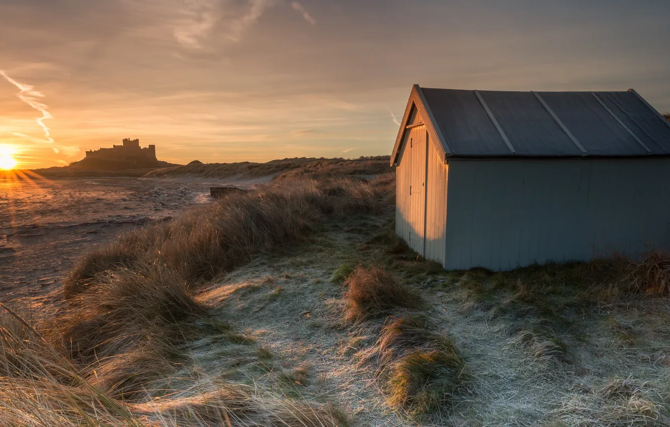 Photo wallpaper landscape, sunset, Bamburgh Castle