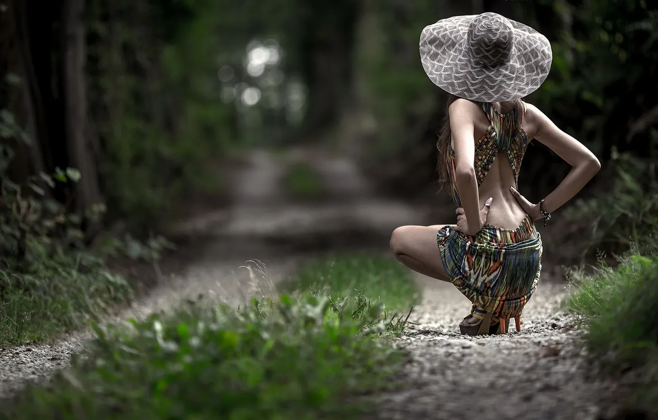 Photo wallpaper girl, background, hat