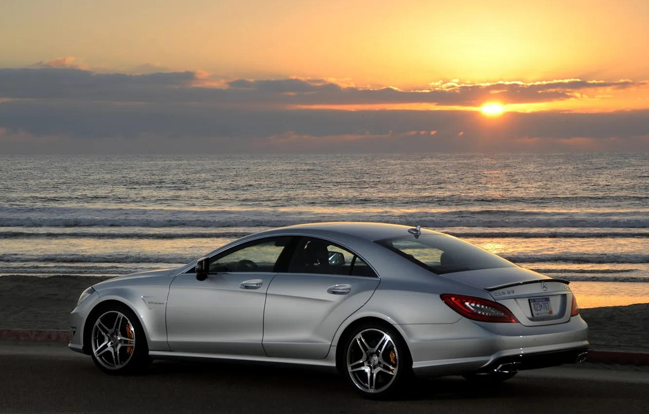 Photo wallpaper sea, machine, photo, the evening, cars, Mercedes, Mercedes, Benz CLS63 AMG