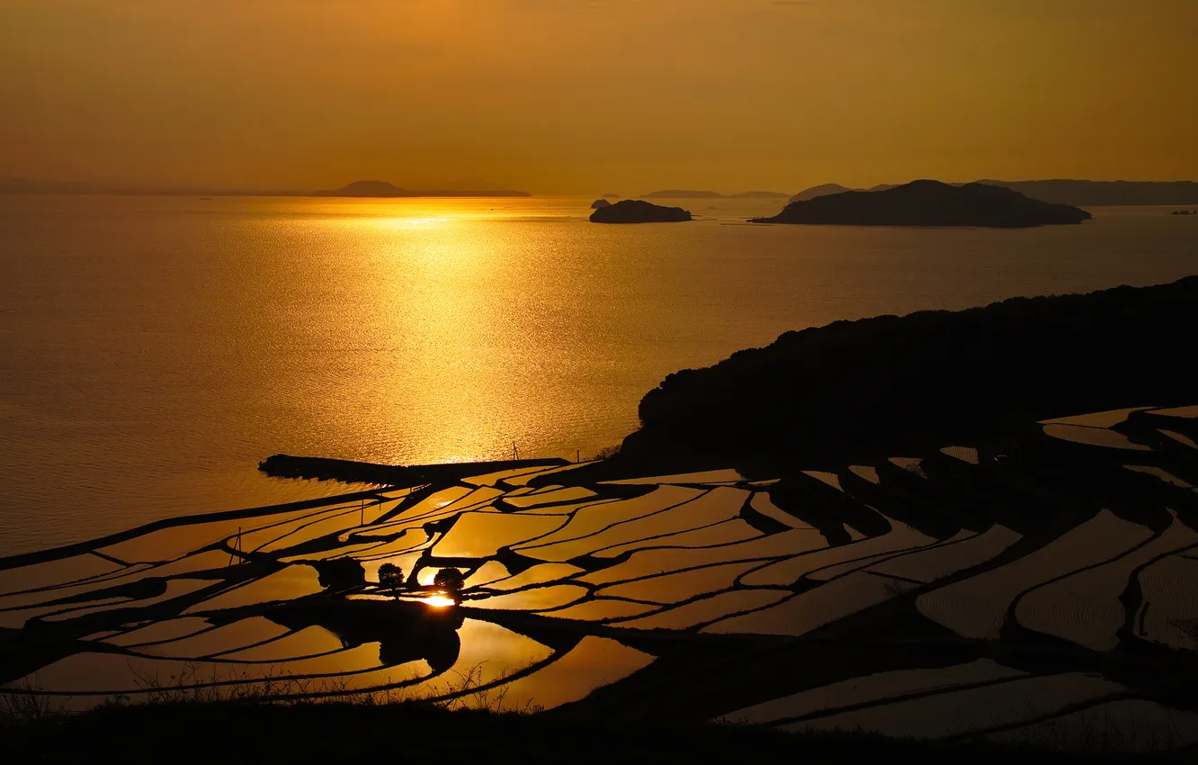Photo wallpaper sea, the evening, gold, the island