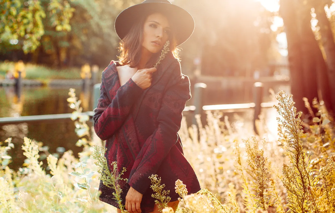 Photo wallpaper girl, mood, hat, cardigan