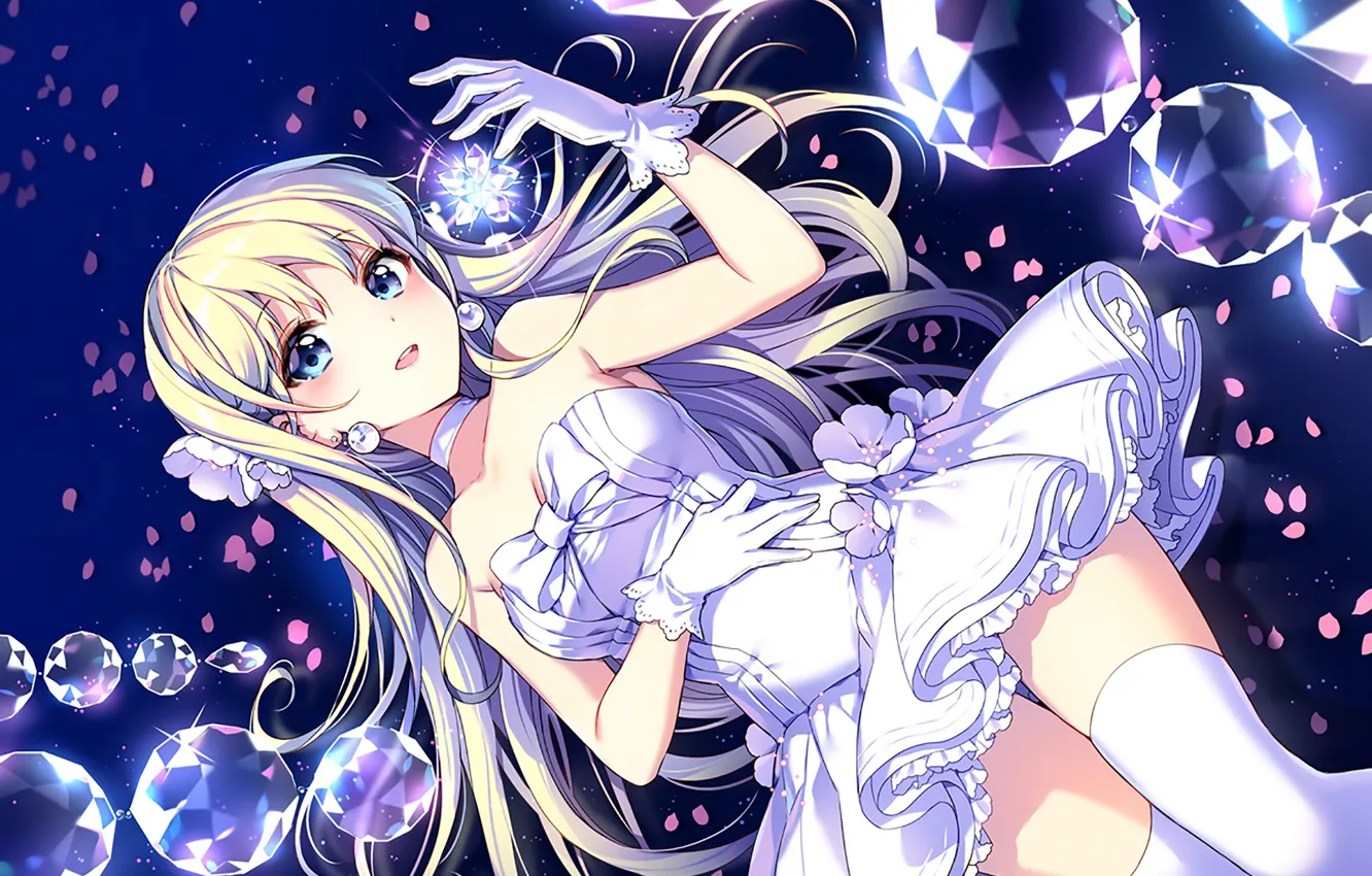 Photo wallpaper girl, bubbles, white dress