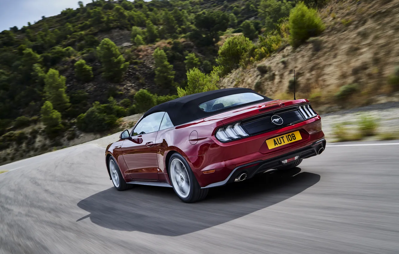 Photo wallpaper Ford, back, convertible, 2018, dark red, the soft top, Mustang Convertible