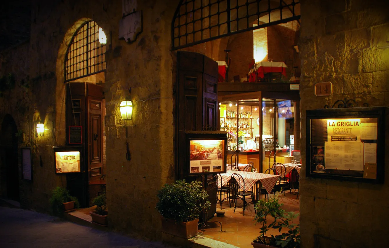 Photo wallpaper the city, street, the evening, restaurant, lovely restaurant in Italy