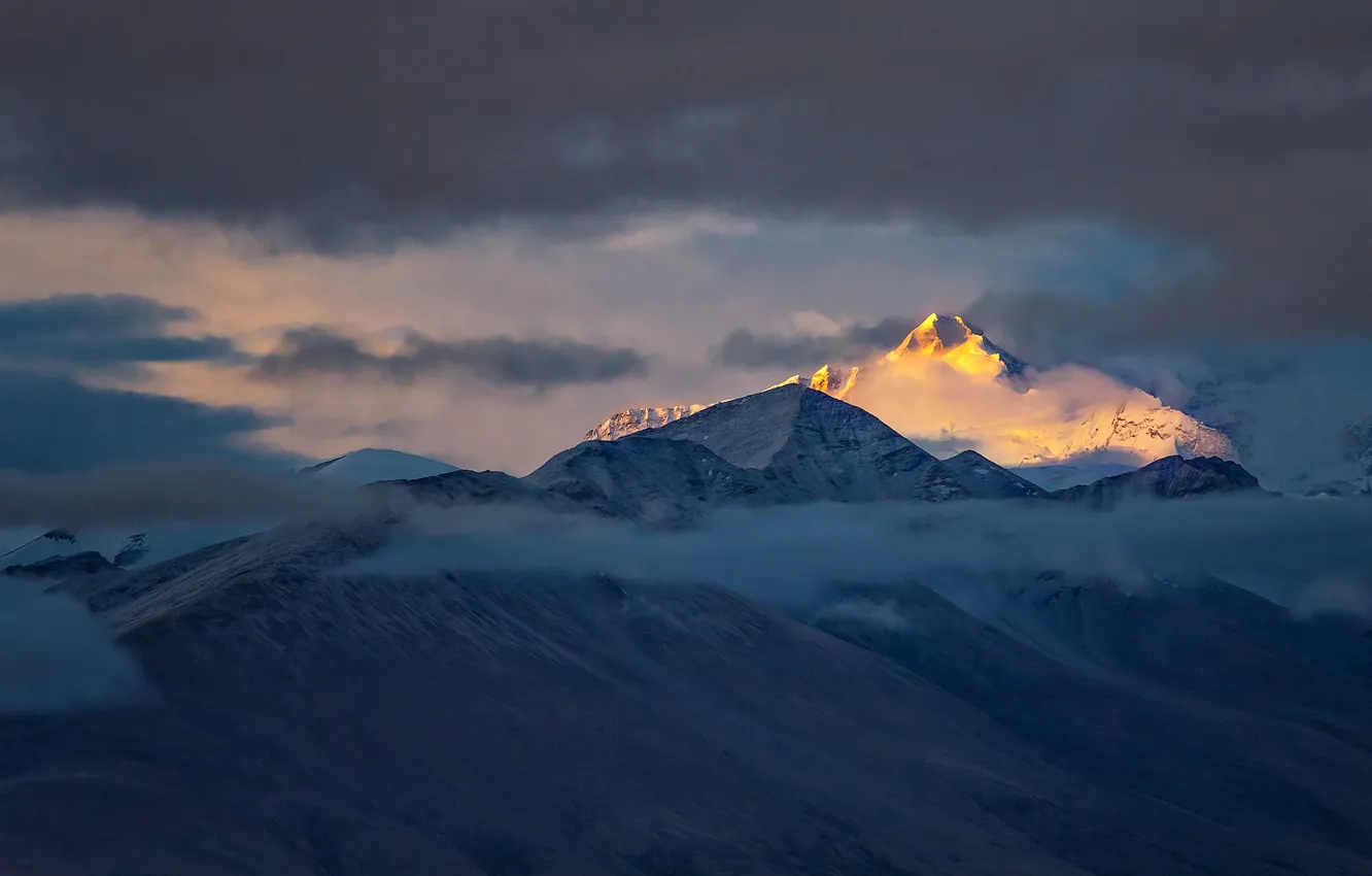 Photo wallpaper clouds, mountains, top, Tibet