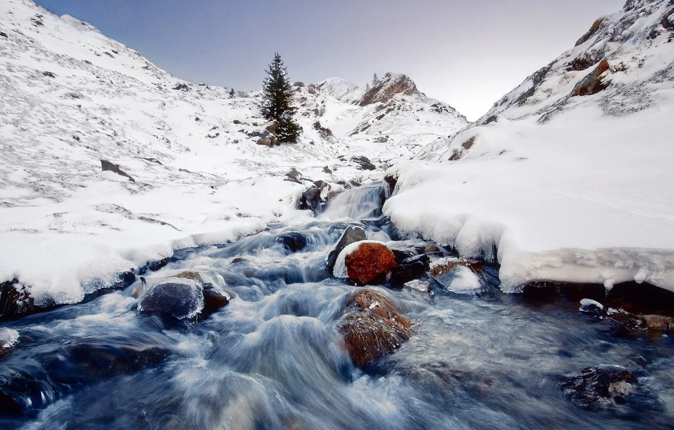 Photo wallpaper river, nature, winter, frozen, scene, Icy
