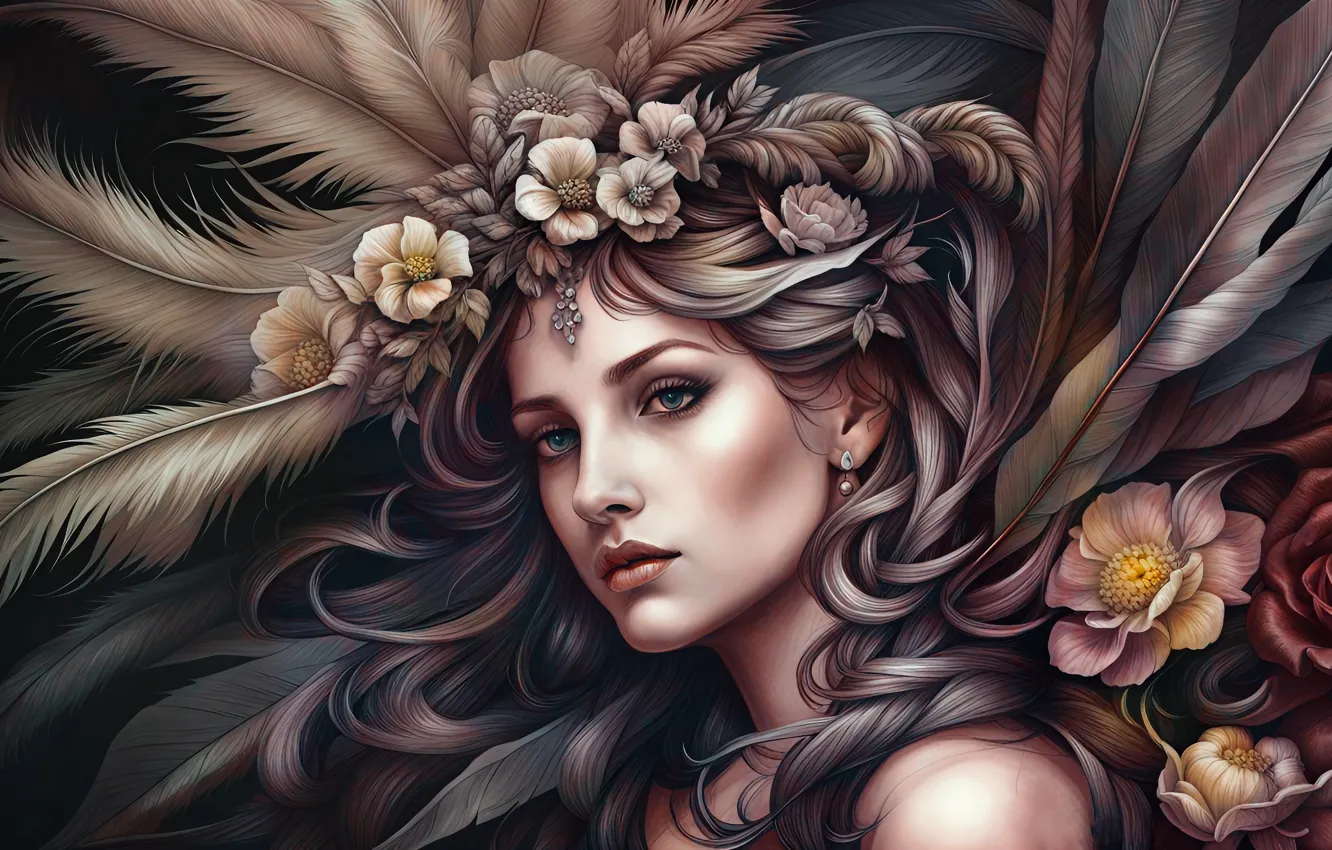 Photo wallpaper girl, portrait, AI art, neural network