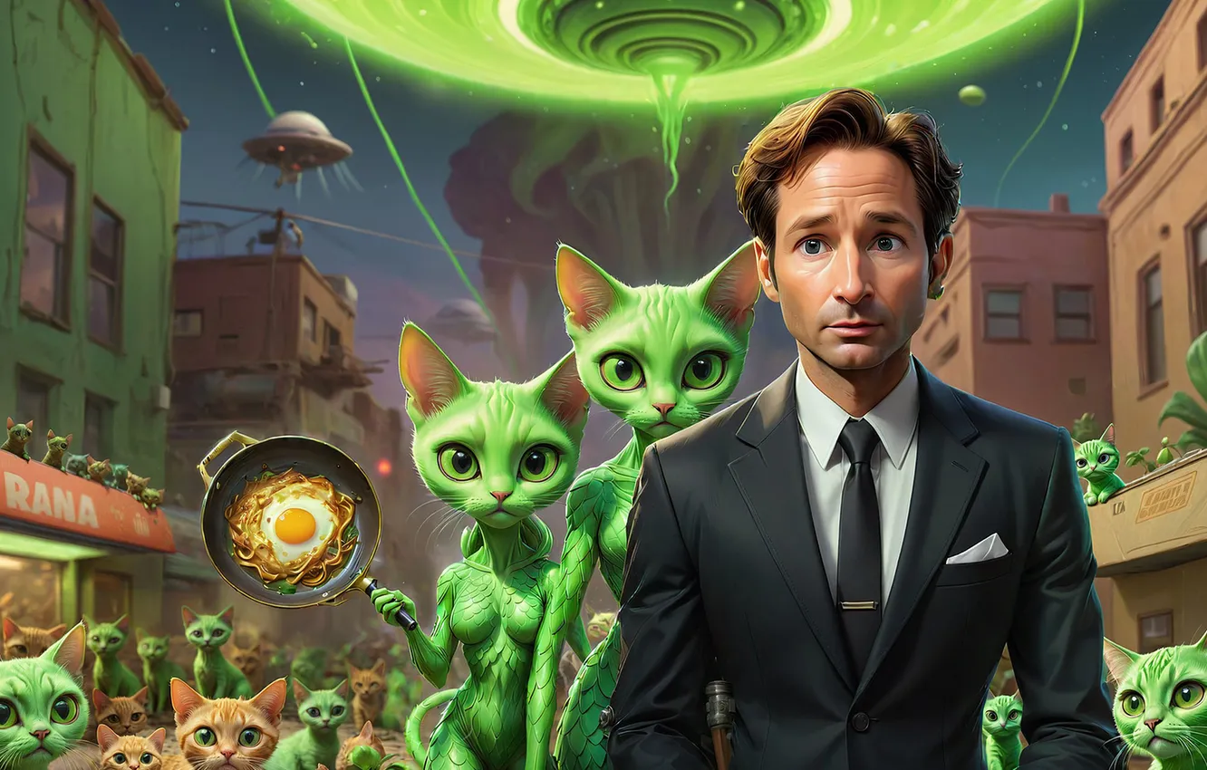Photo wallpaper Classified material, cat, David Duchovny, UFO, Mulder, movie