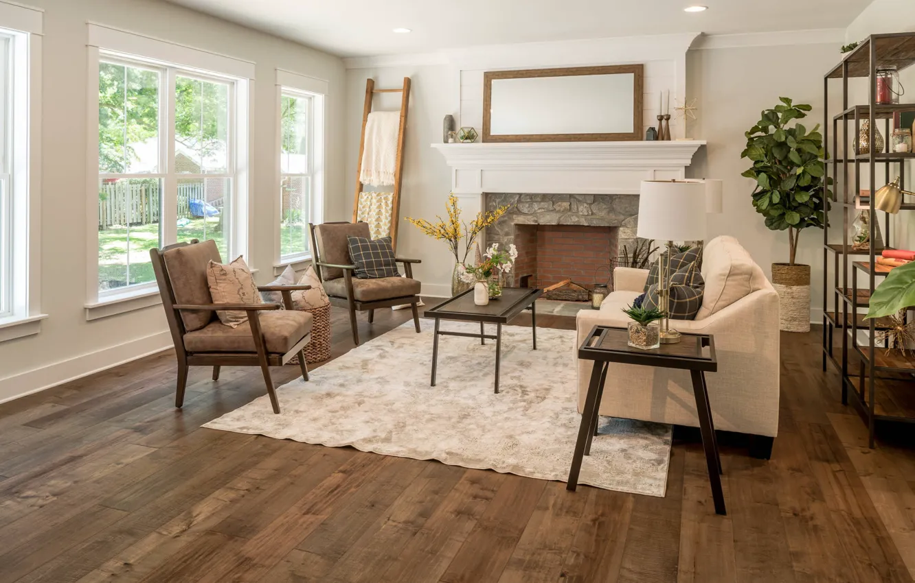 Photo wallpaper design, style, room, interior, fireplace, living room, Modern farmhouse, Valley Road modern farmhouse