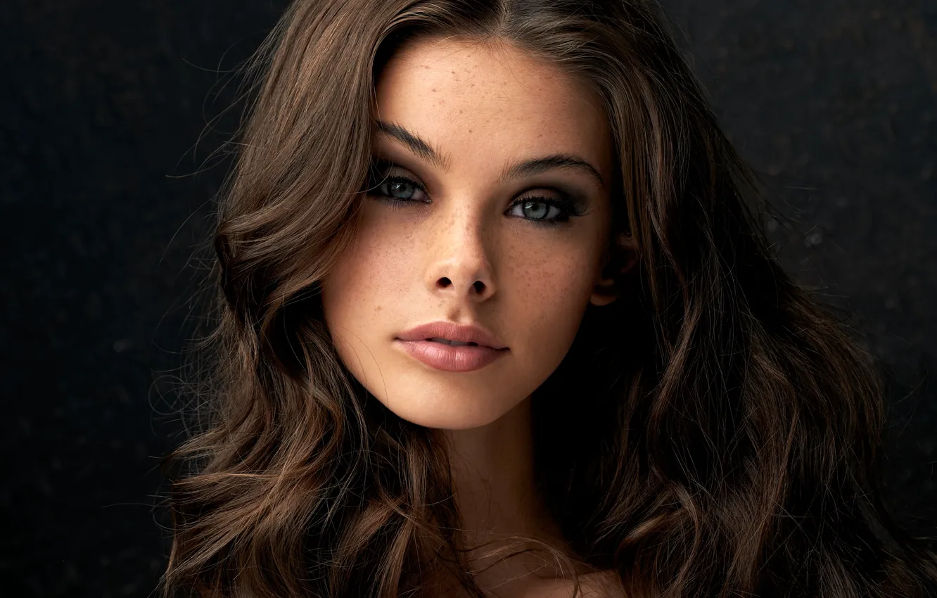 Photo wallpaper look, close-up, background, model, portrait, makeup, hairstyle, brown hair