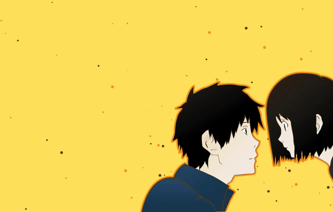 Photo wallpaper anime, Welcome to the NHK, Tatsuhiro Sato, Misaki Nakahara, Yellow background.
