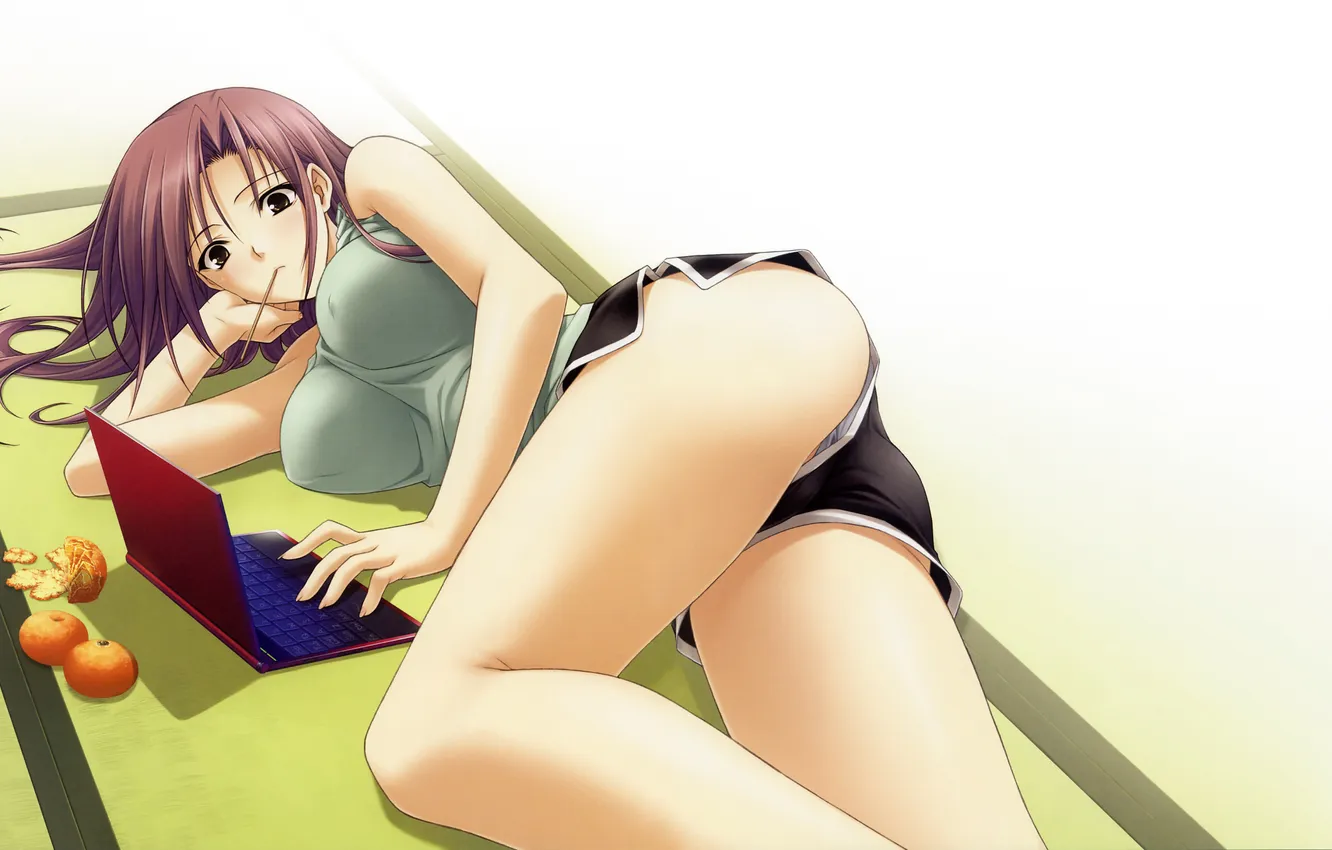 Photo wallpaper ass, look, girl, pose, surprise, laptop, art, yosuga no sora