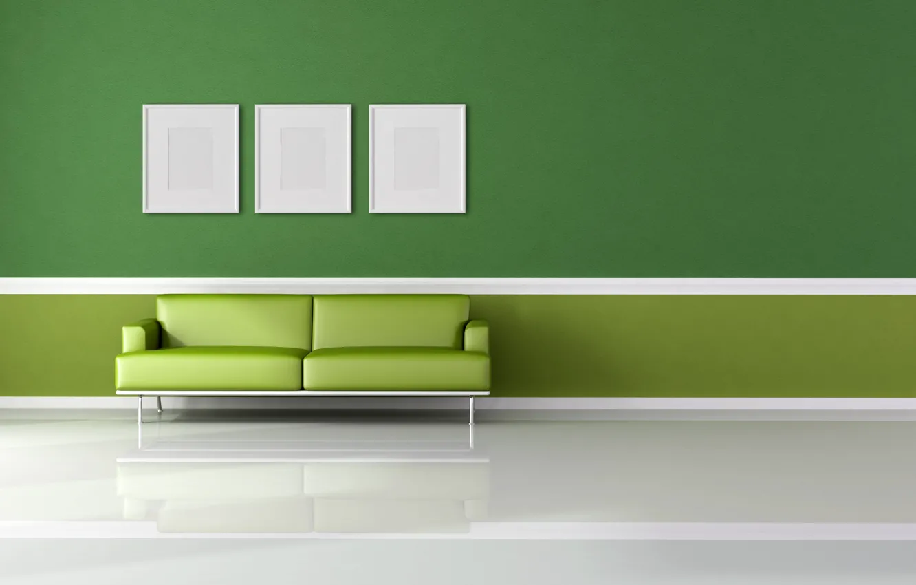 Photo wallpaper white, green, sofa, minimalism