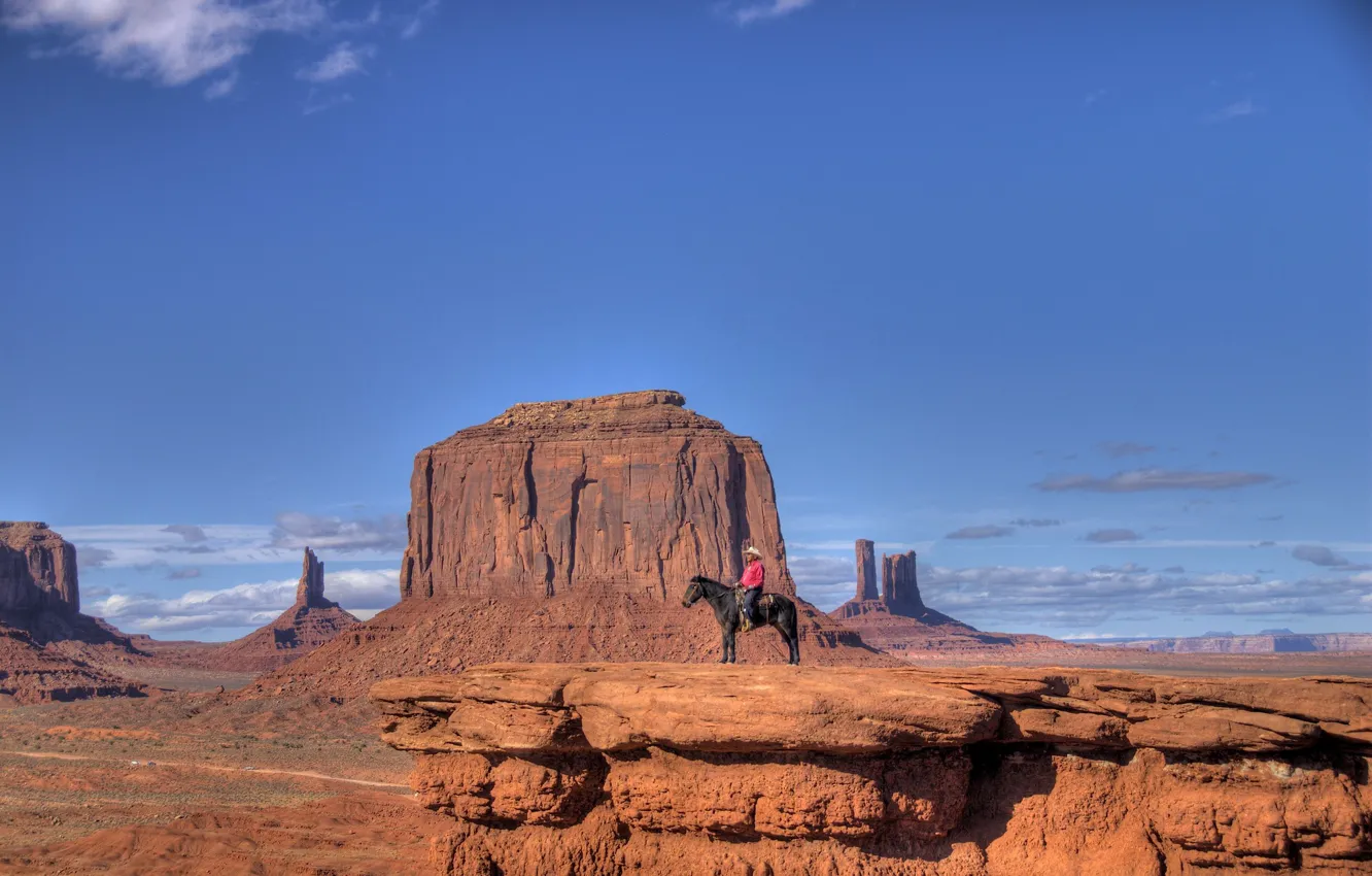 Photo wallpaper rocks, Utah, USA, cowboy, Monument valley