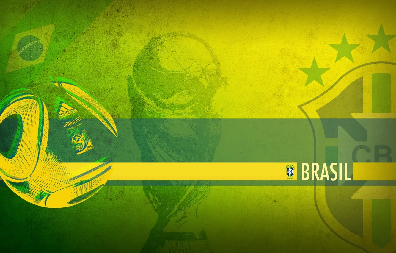 Photo wallpaper football, the ball, Brazil, green background, Cup, football, ball, Brazil