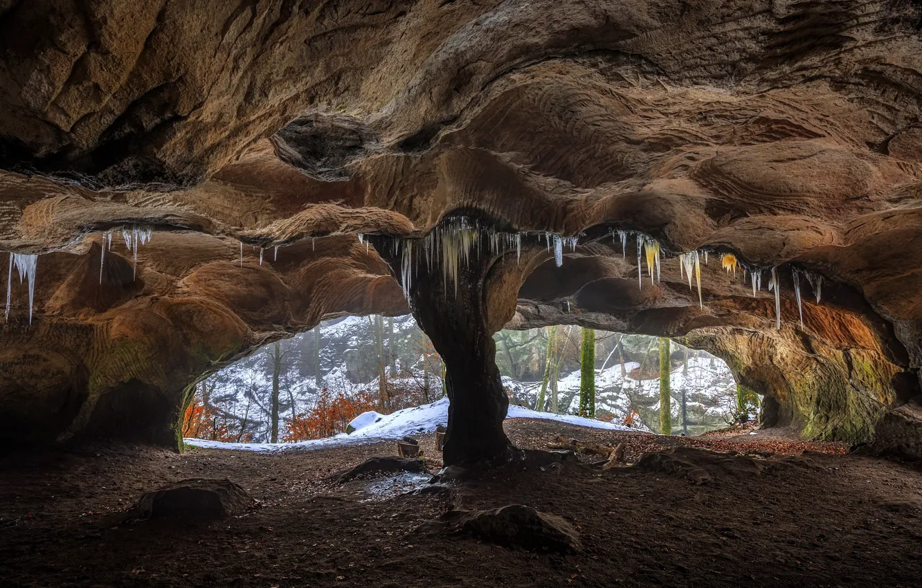 Photo wallpaper mountains, nature, cave