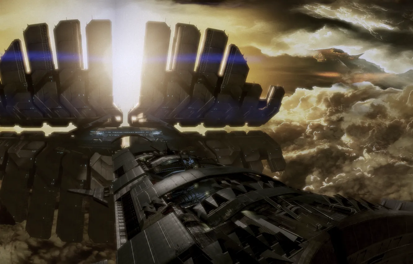 Photo wallpaper mass effect, ship, DLC, pano, Shadow Broker Base, Lair of the Shadow Broker