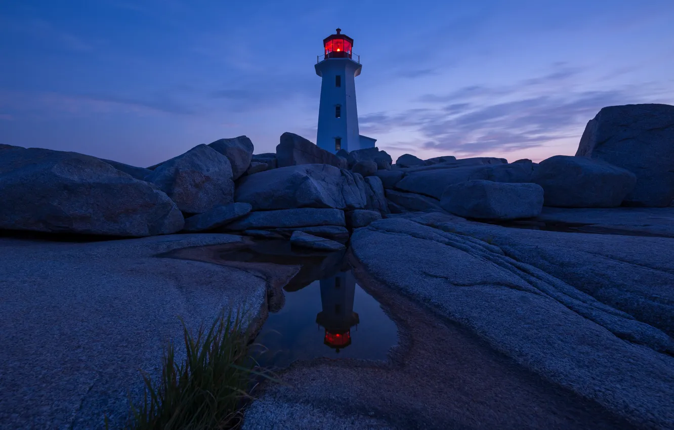Photo wallpaper the sky, grass, water, clouds, light, night, blue, red