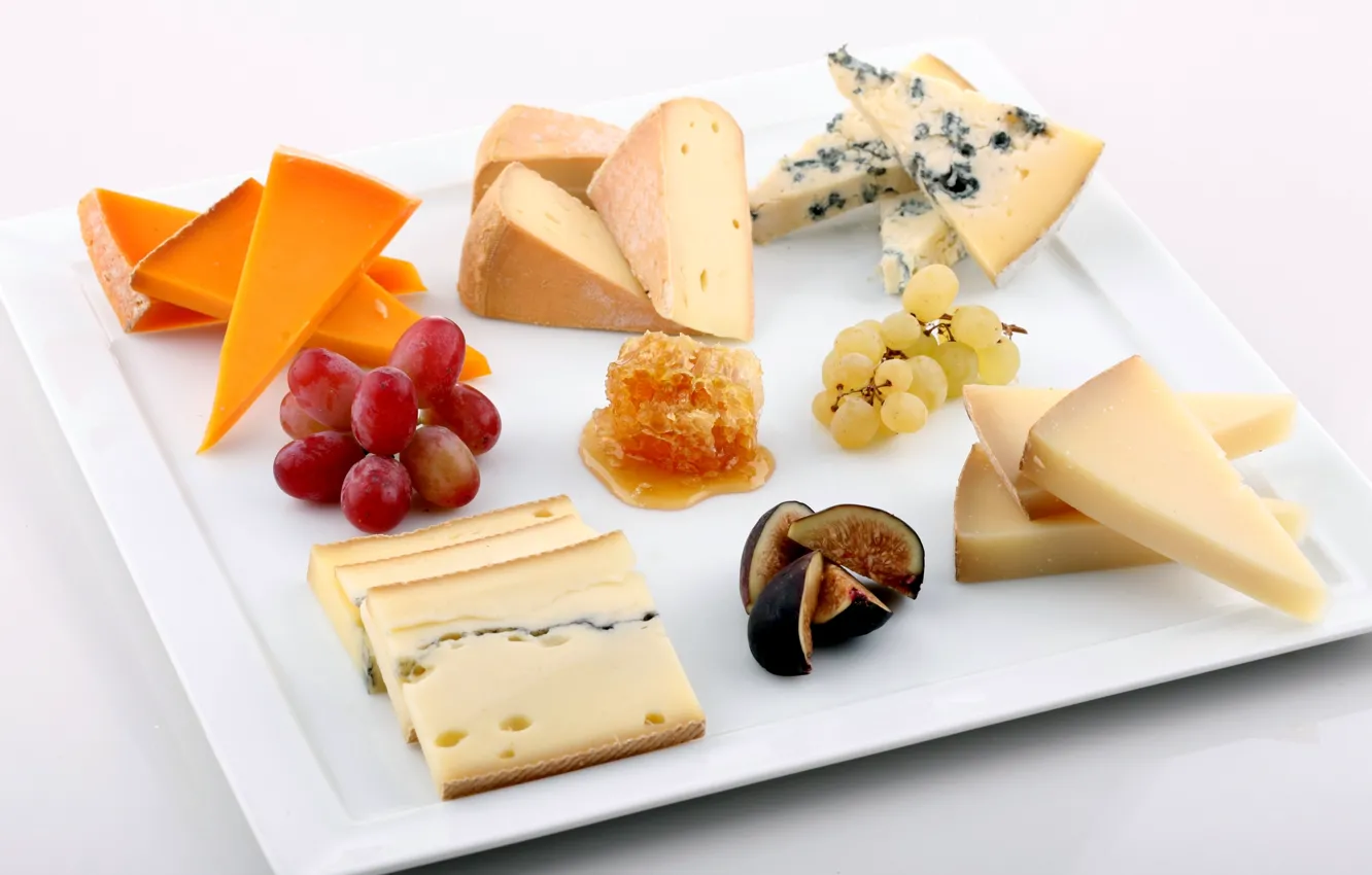 Photo wallpaper cheese, honey, grapes, figs