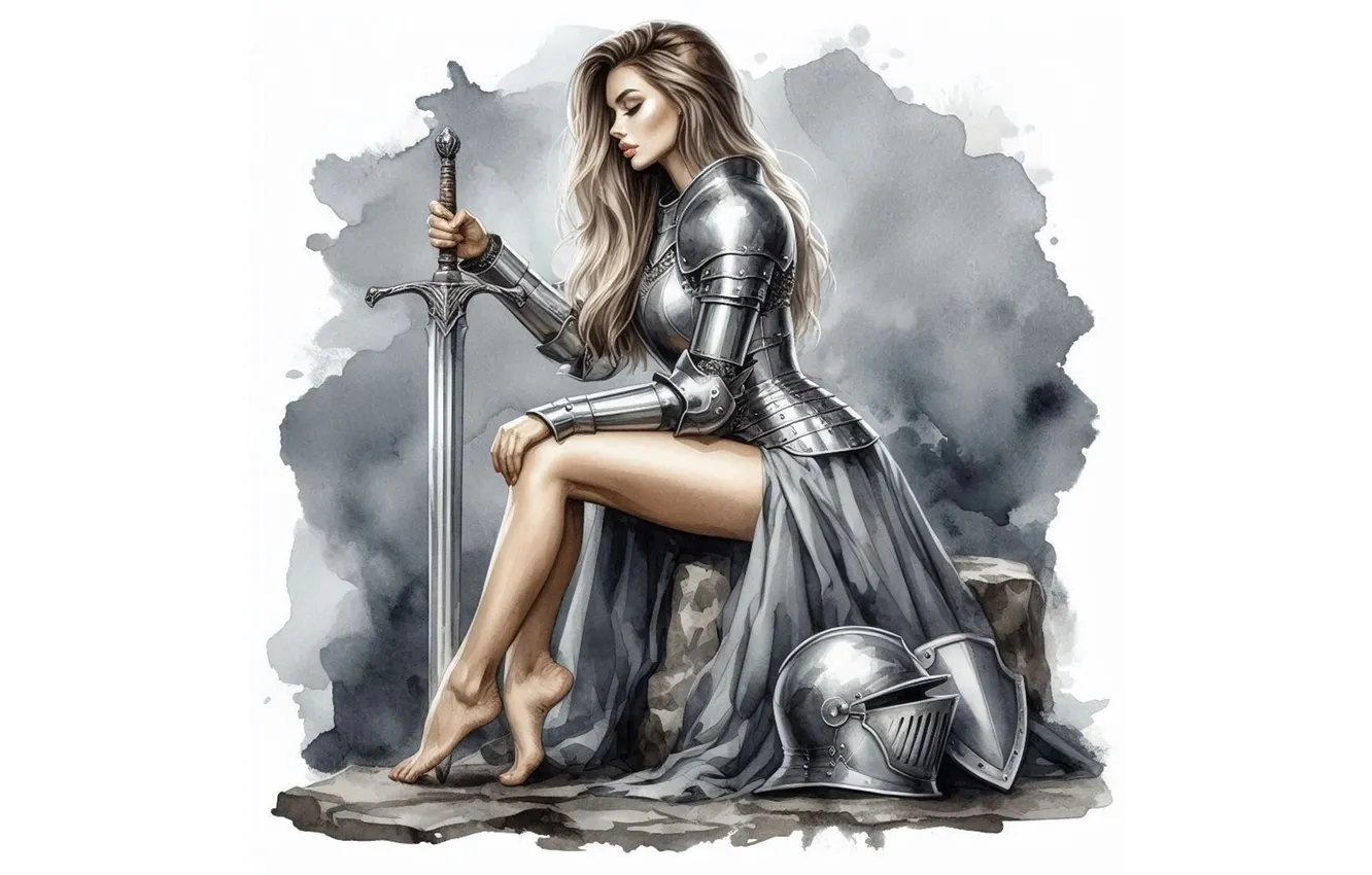 Photo wallpaper girl, sword, profile, knight
