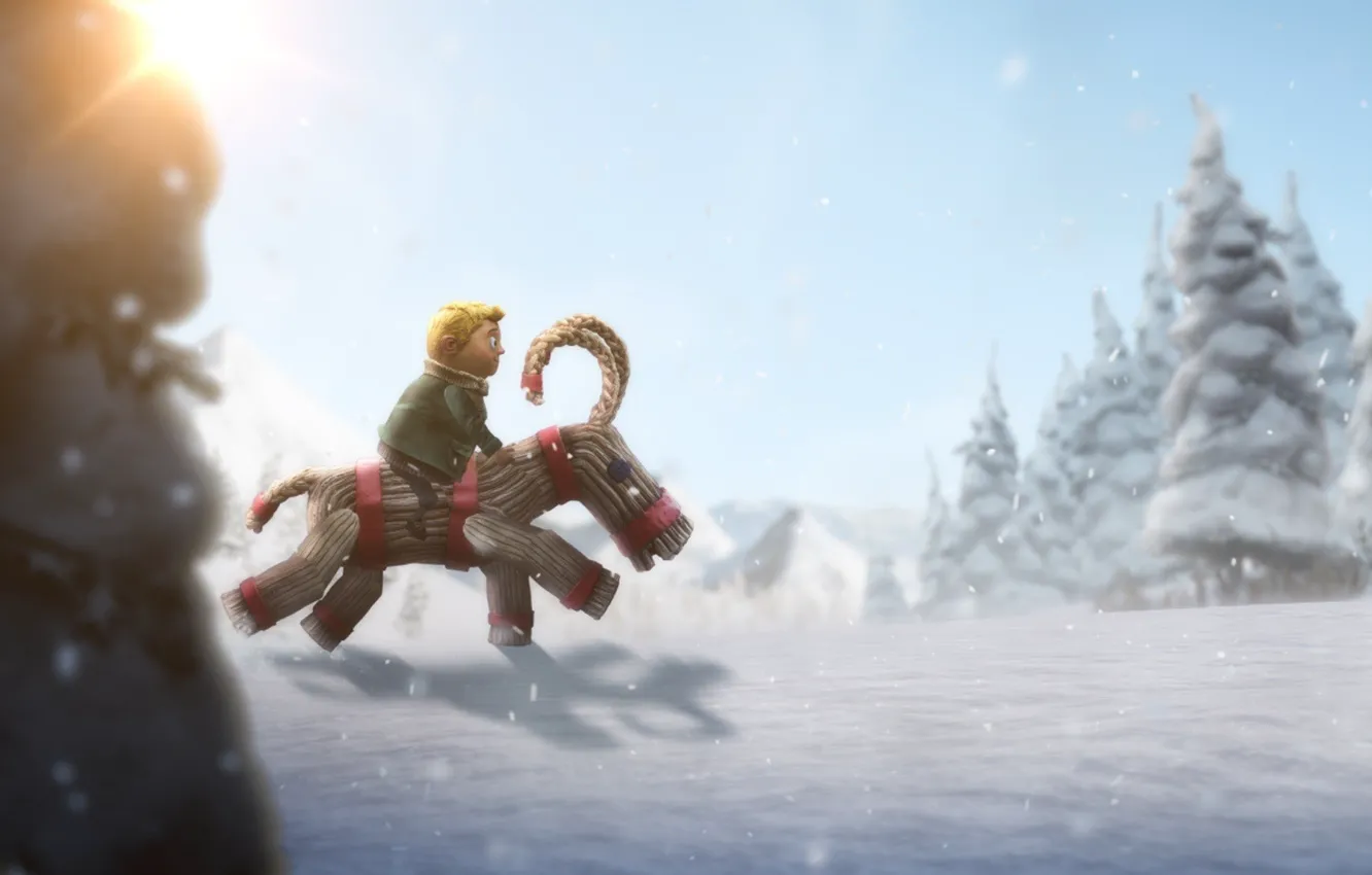 Photo wallpaper blizzard, snow, boy, animated film, scarf, animated movie, Get Santa
