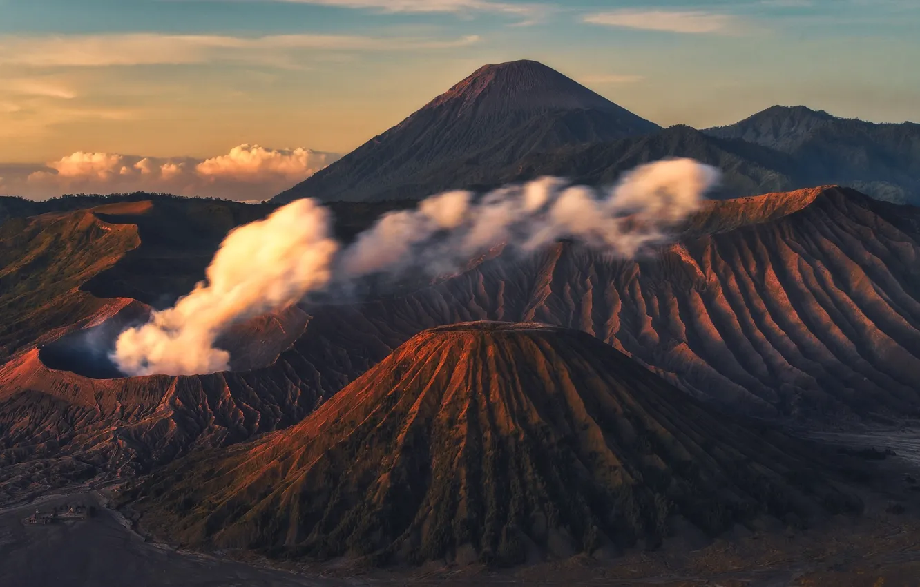Photo wallpaper smoke, the volcano, volcanoes, Bromo, Java