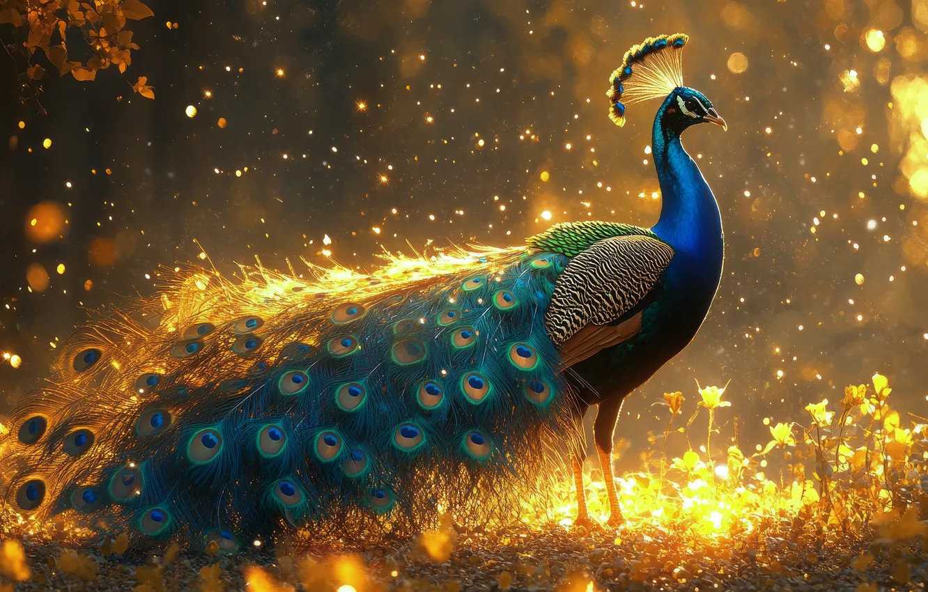 Photo wallpaper the sun, light, nature, lights, glare, lights, bird, glade