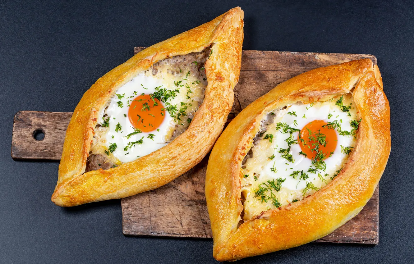 Photo wallpaper eggs, meat, cakes, khachapuri