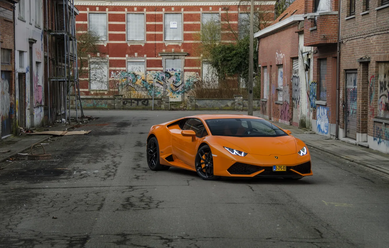 Photo wallpaper Lamborghini, Orange, Huracan, LP610-4