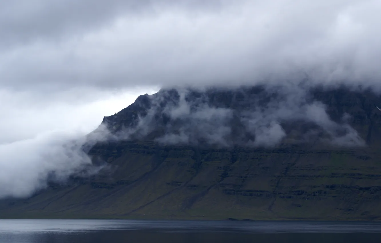 Photo wallpaper clouds, clouds, nature, rock, mountain, Iceland, Iceland, the fjord