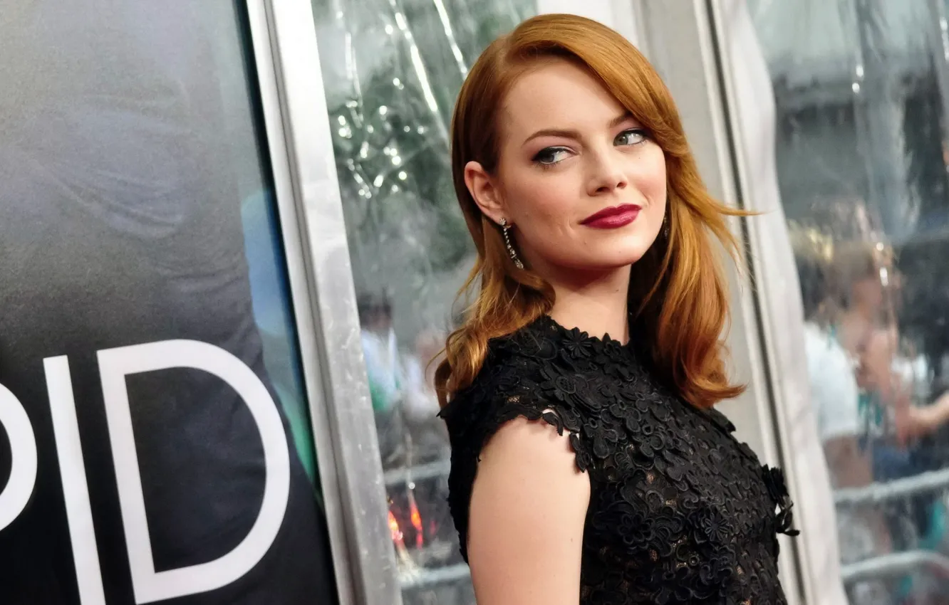 Photo wallpaper look, actress, red, Emma Stone
