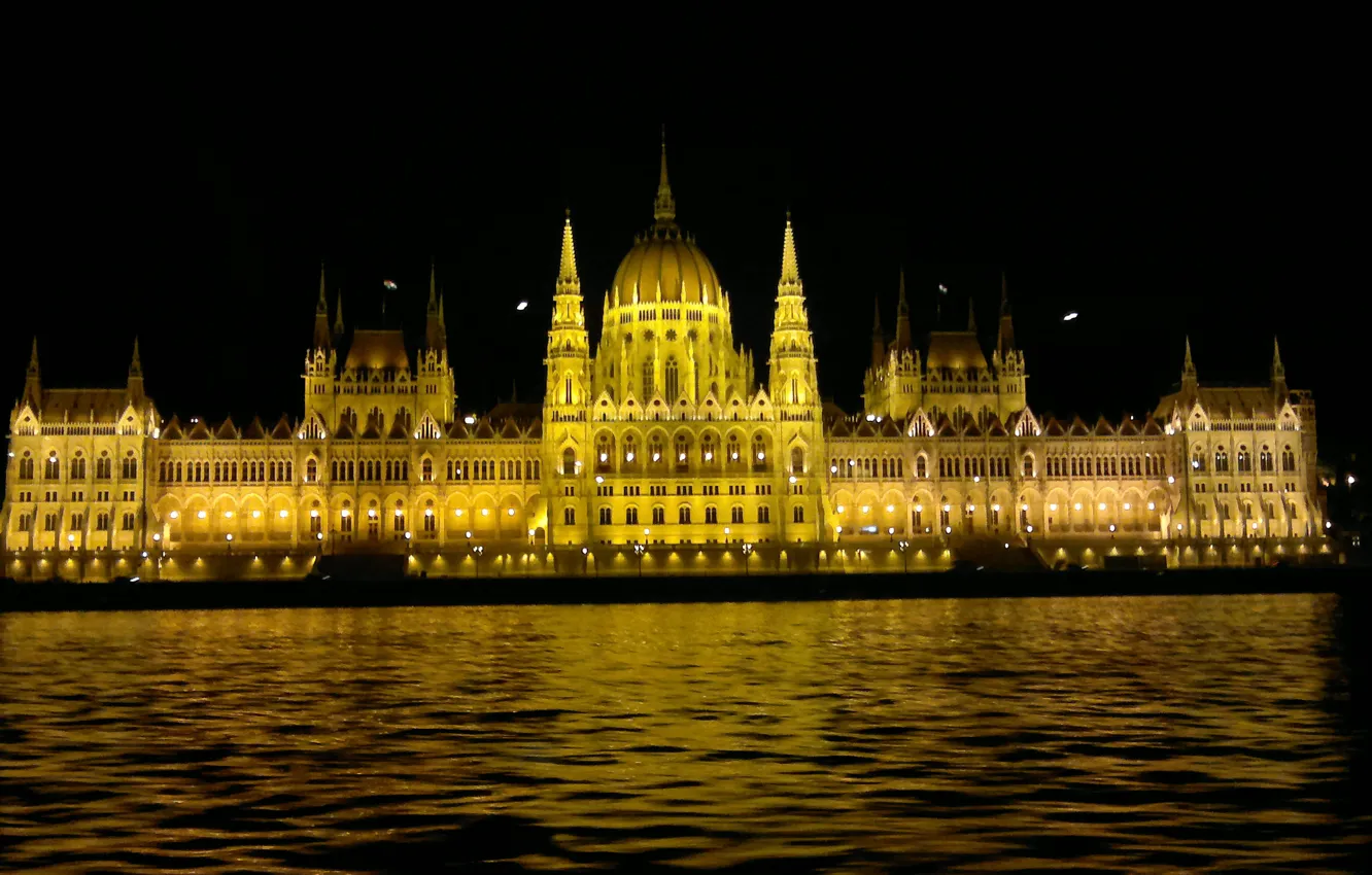 Photo wallpaper night, lights, Hungary, Budapest