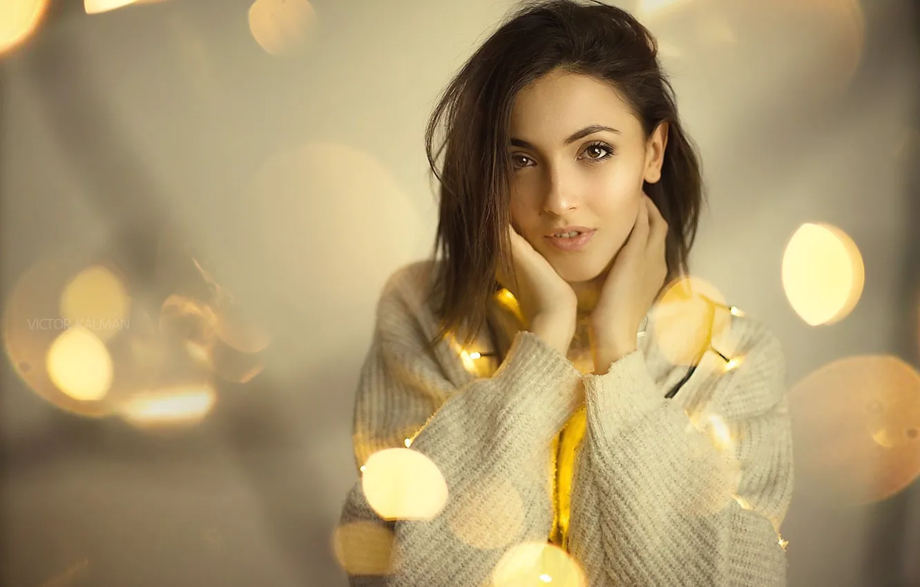 Photo wallpaper look, pose, glare, background, model, portrait, makeup, hairstyle